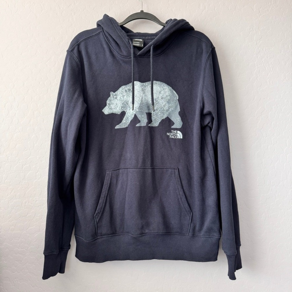 The North Face Medium Hoodie Navy Blue Long Sleeve Bear Graphic Pullover